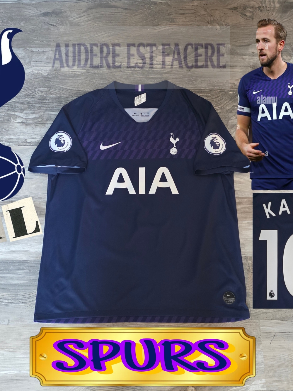 Nike Tottenham Hotspur FC Harry Kane #10 2019/2020 Away Jersey EPL Patches Rare